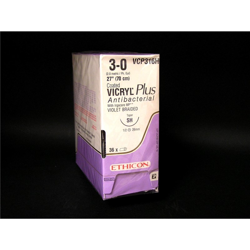 Suture 3/0 Vicryl Plus 27&quot; (SH) 26mm 1/2&quot; Circle Taper Point 36ct