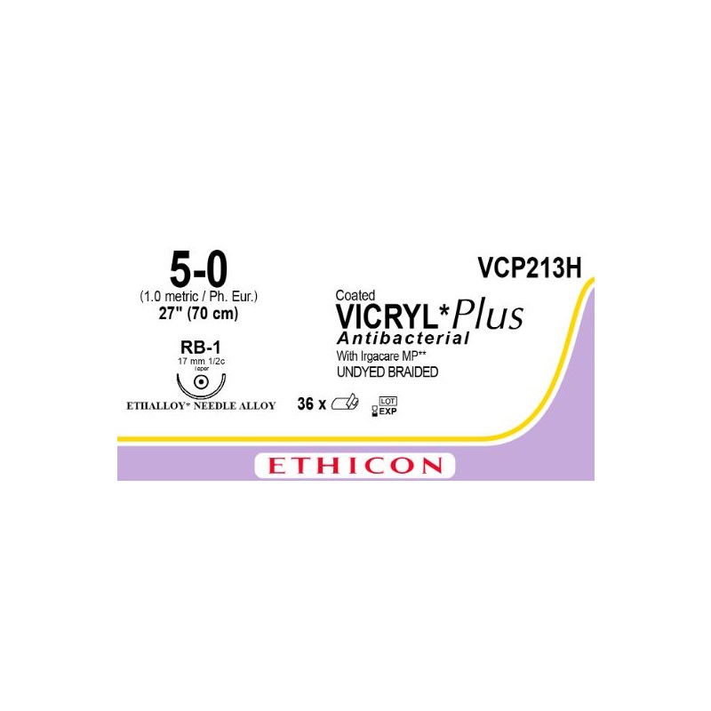 Suture 5/0 Vicryl Plus 27&quot; (RB-1) 17mm 1/2&quot; Circle Taper Point 36ct  (replacement for J303H