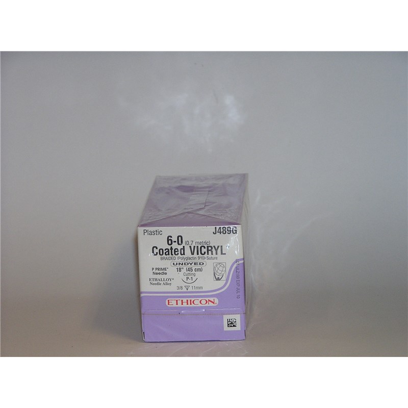 Suture 6/0 Vicryl 18&quot; (P-1) 11mm 3/8&quot; Circle Reverse Cutting 36ct