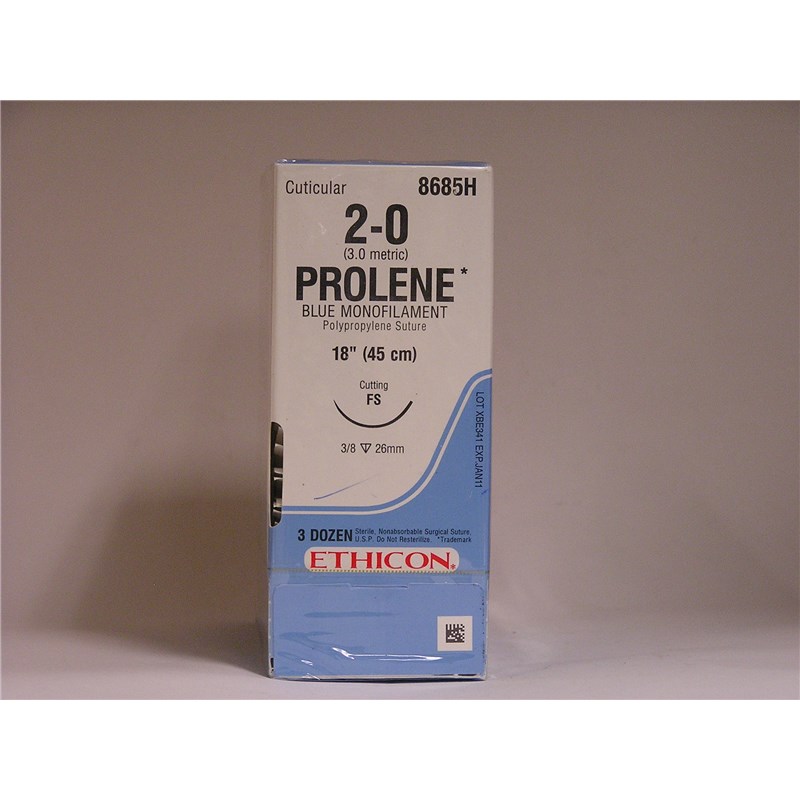 Suture 2/0 Prolene 30&quot; Blue (FS) 26mm 3/8&quot; Circle Reverse Cutting 36ct