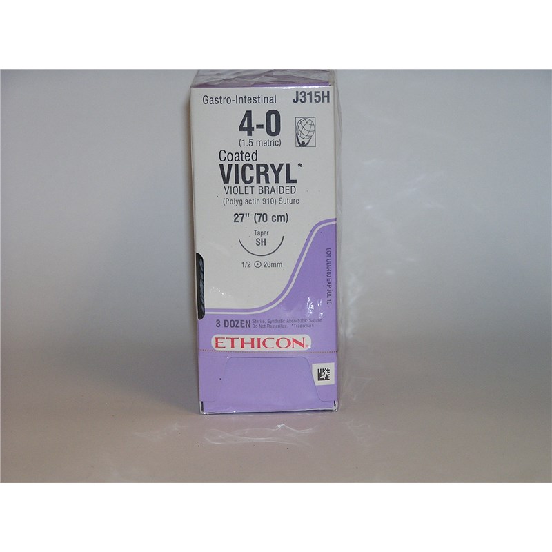 Suture 4/0 Vicryl 27&quot; Violet (SH) 26mm 1/2&quot; Circle Taper Point 36ct