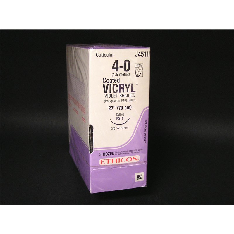 Suture 4/0 Vicryl 27&quot; Violet (FS-1) 24mm 3/8&quot; Circle Reverse Cutting 36ct