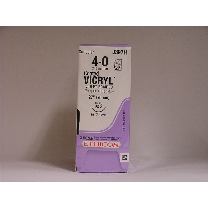 Suture 4/0 Vicryl 27&quot; (FS-2) 19mm 3/8&quot; Circle Reverse Cutting 36ct