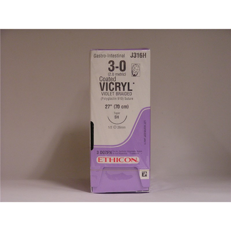 Suture 3/0 Vicryl 27&quot; Violet (SH) 26mm 1/2&quot; Circle Taper Point 36ct