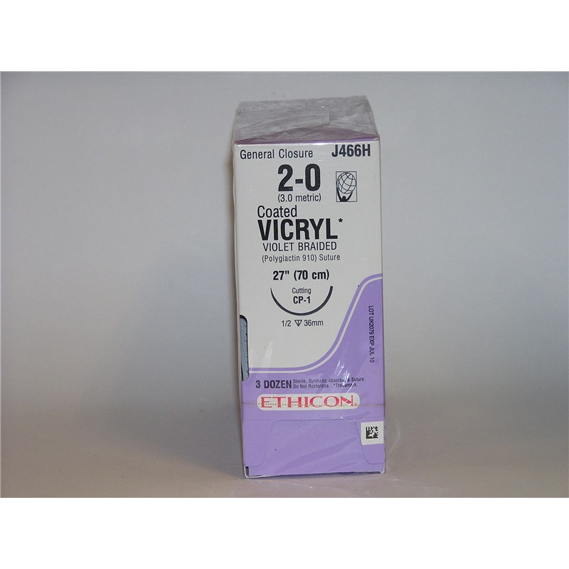 Suture 2/0 Vicryl 27&quot; Violet (CP-1) 36mm 1/2&quot; Circle Reverse Cutting 36ct