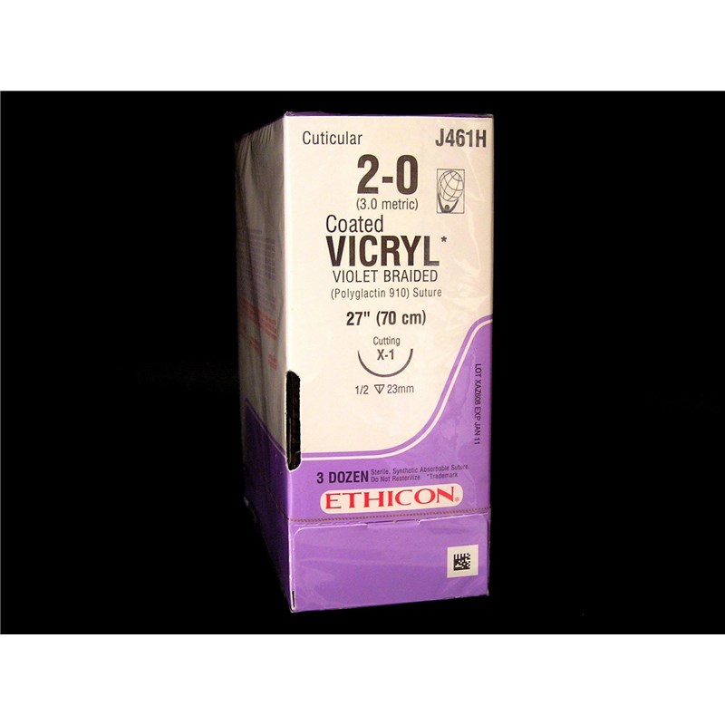 Suture 2/0 Vicryl  27&quot; (X-1) 22mm 1/2&quot; Circle Reverse Cutting  36ct