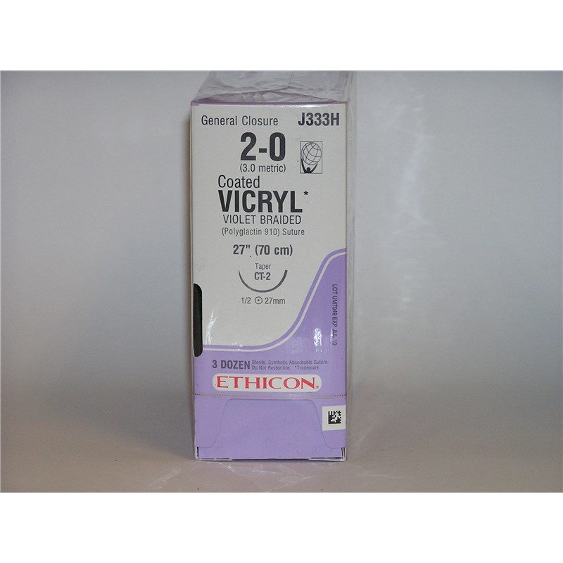 Suture 2/0 Vicryl  27&quot; (CT-2) 26mm 1/2&quot; Circle Taper Point  36ct