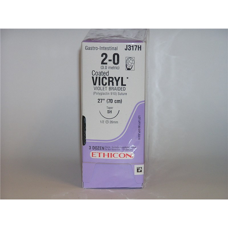 Suture 2/0 Vicryl 27&quot; Violet (SH) 26mm 1/2&quot; Circle Taper Point 36ct