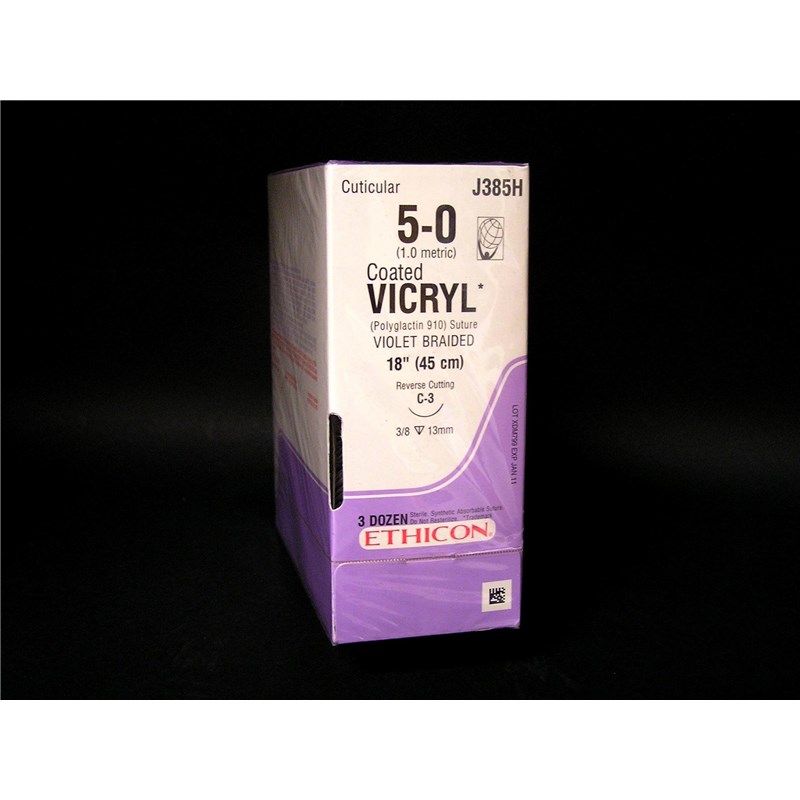 Suture 5/0 Vicryl 18&quot; Violet (C-3) 13mm 3/8&quot; Circle Reverse Cutting 36ct