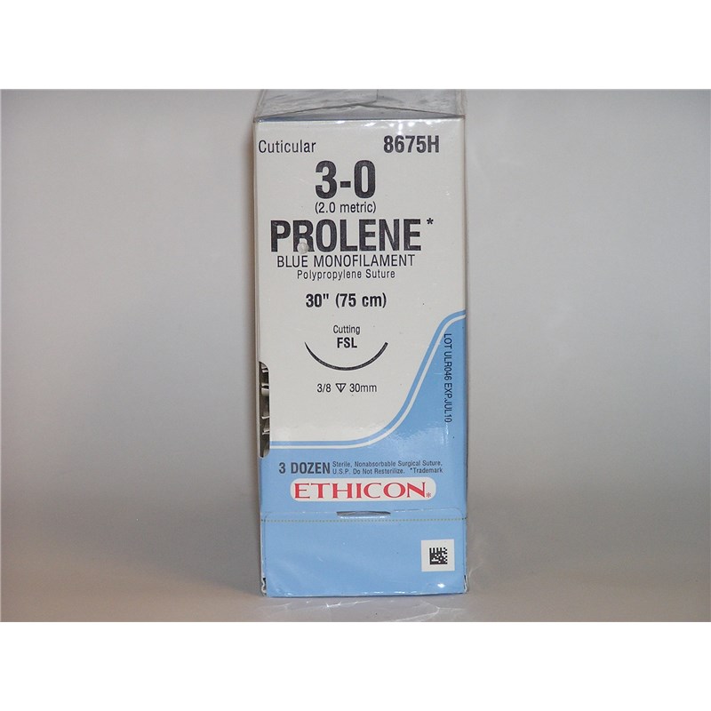 Suture 3/0 Prolene 30&quot; Blue (FSL) 30mm 3/8&quot; Circle Reverse Cutting 36ct