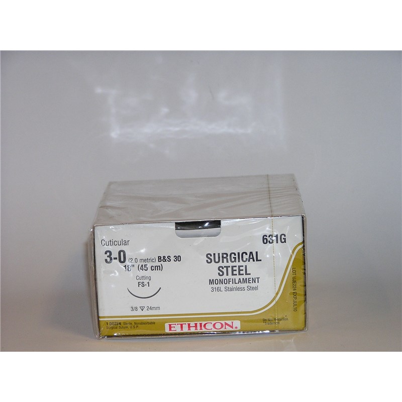 Suture 3/0 Wire (Steelex) 18&quot; Silver (FS-1) 24mm 3/8&quot; Circle Reverse Cutting 12ct