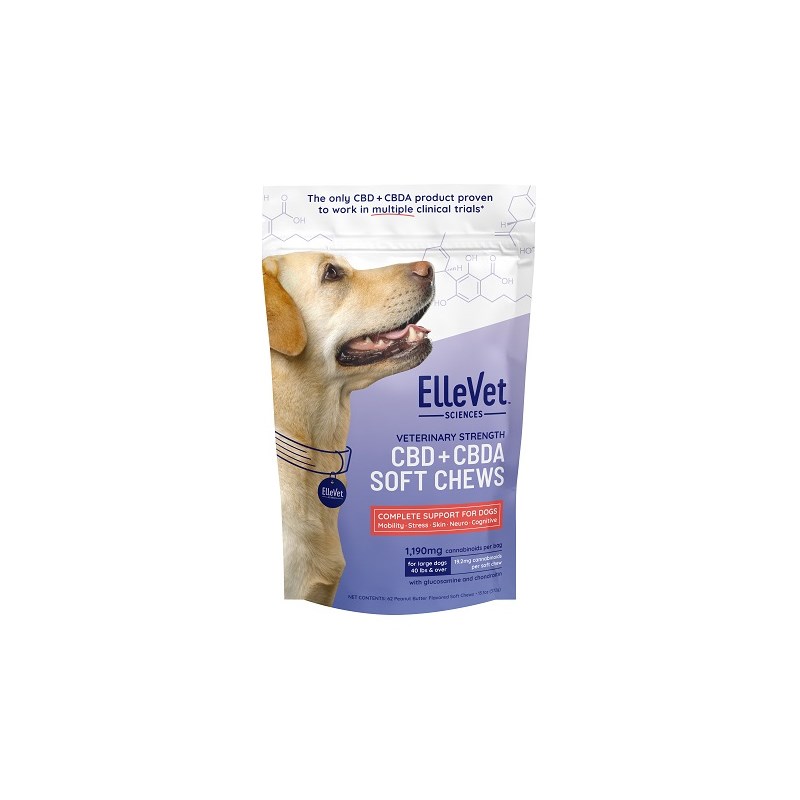 Ellevet CBD + CBDA Chews Large Dog Peanut Butter Flavor 62/bag (Dogs over 50lbs)