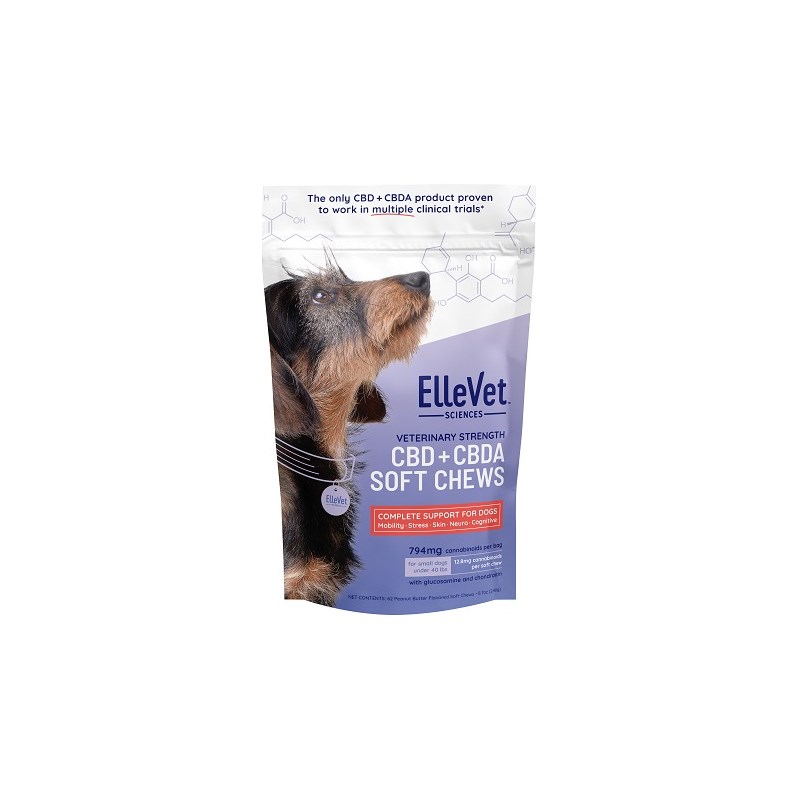 Ellevet CBD + CBDA Chews Small Dog Peanut Butter Flavor 62/bag (Dogs under 50lbs)