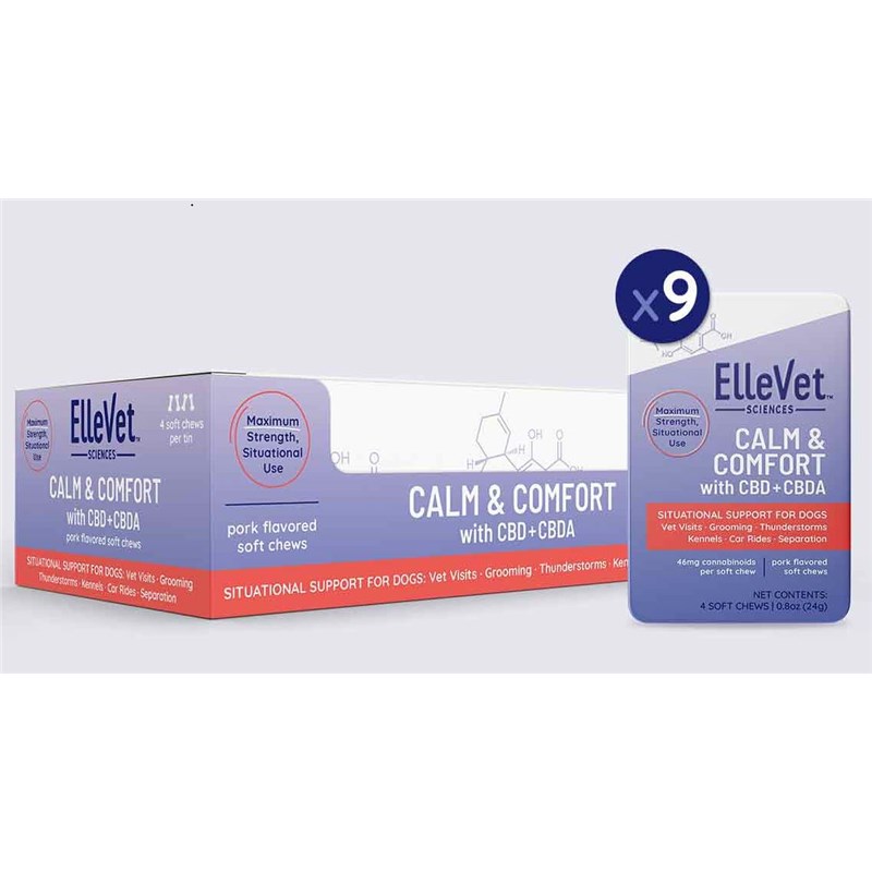 Ellevet Calm &amp; Comfort Chews 46mg hemp oil/chew 36ct (9x4)