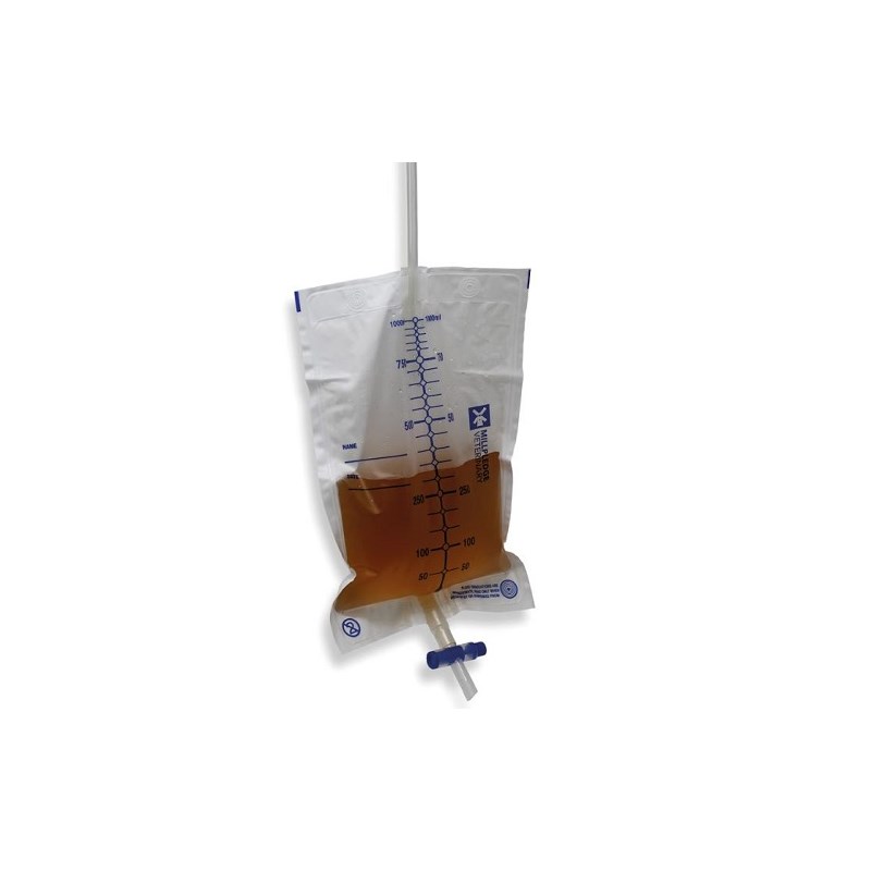 Urine / Fluid Collection Bag 1 Liter with extension &amp; swivel