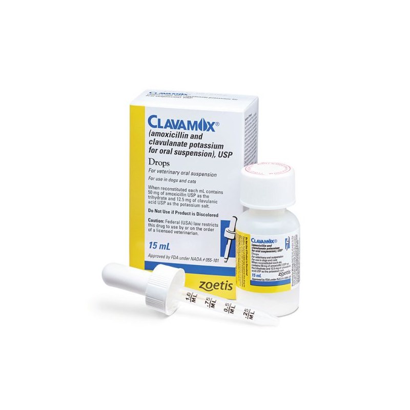 Clavamox Drops 50 mg - 12.5 mg/ml 15 ml bottle 12 ct box