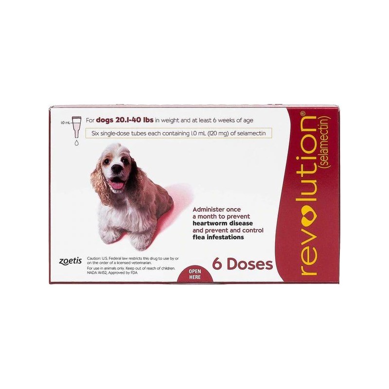 Revolution Topical Canine 20.1 - 40 lbs Red 5 x 6 ct