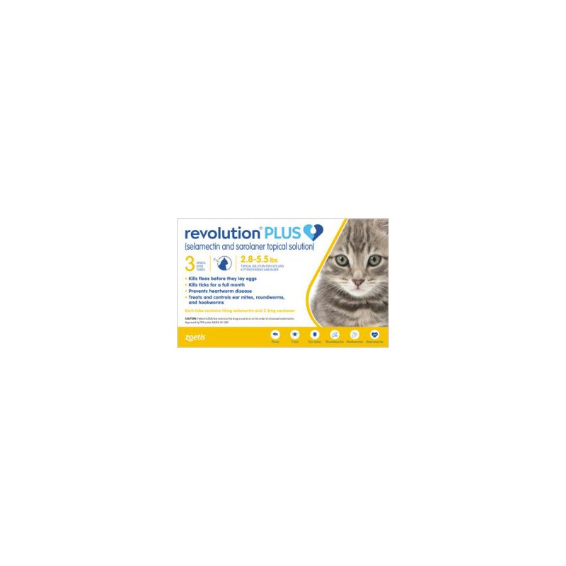 Revolution Plus Topical Feline 2.8 - 5.5 lbs Yellow 5 x 3 ct