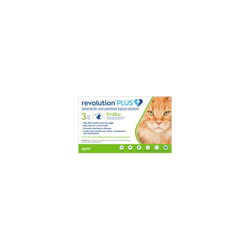 Revolution Plus Topical Feline 11.1 - 22 lbs Green 5 x 3 ct