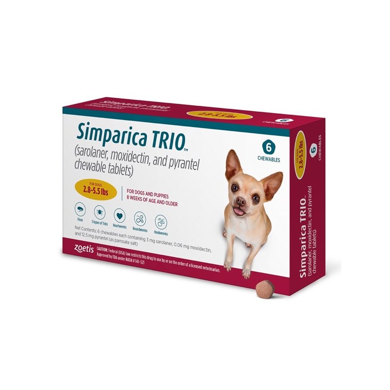 Simparica Trio Chew Canine 2.8 - 5.5 lbs Gold 10 x 6 ct