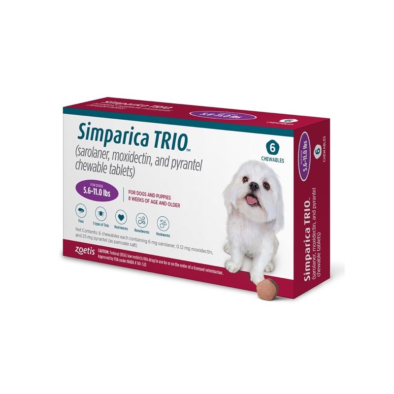 Simparica Trio Chew Canine 5.6 - 11 lbs Purple 10 x 6 ct