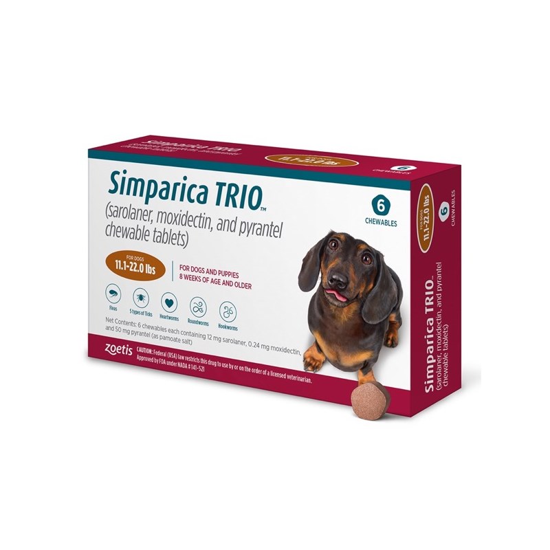 Simparica Trio Chew Canine 11.1 - 22 lbs Caramel 10 x 6 ct