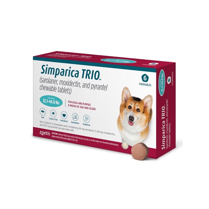 Simparica Trio Chew Canine 22.1 - 44 lbs Blue 10 x 6 ct