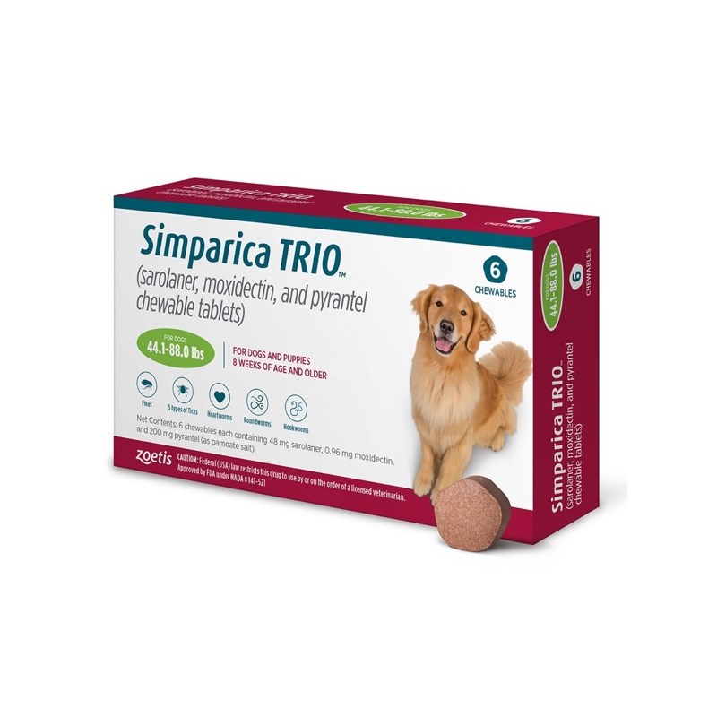 Simparica Trio Chew Canine 44.1 - 88 lbs Green 10 x 6 ct