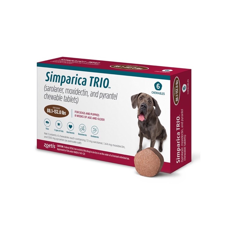 Simparica Trio Chew Canine 88.1 - 132 lbs Brown 10 x 6 ct