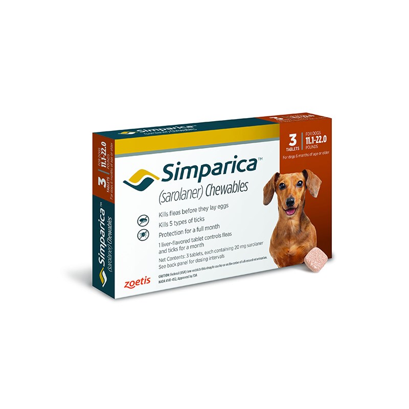 Simparica Tablets 20 mg Canine 11.1 - 22 lbs Orange 10 x 3 ct