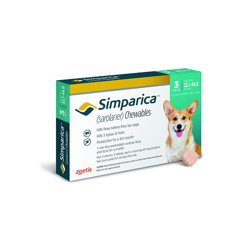 Simparica Tablets 40 mg Canine 22.1 - 44 lbs Teal 10 x 3 ct