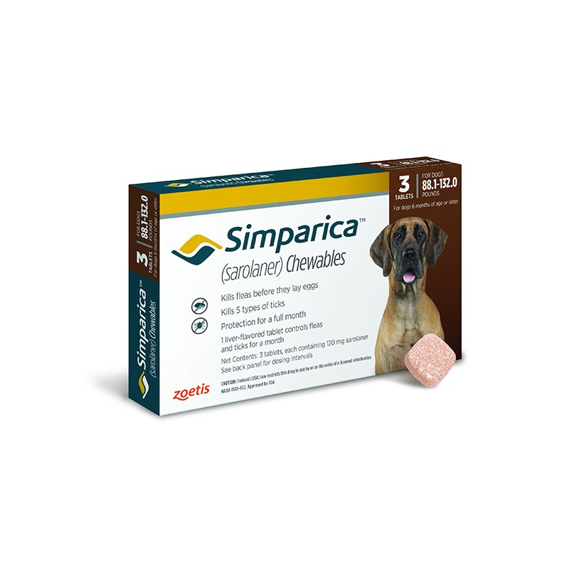 Simparica Tablets 120 mg Canine 88.1 - 132 lbs Brown 10 x 3 ct