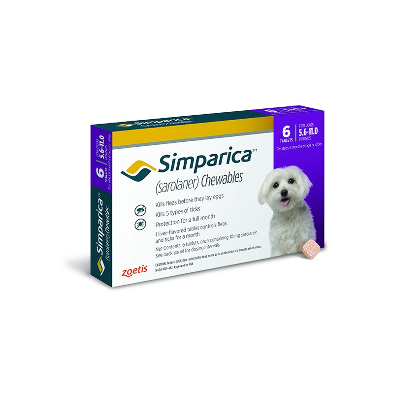 Simparica Tablets 10 mg Canine 5.6 - 11 lbs Purple 10 x 6 ct