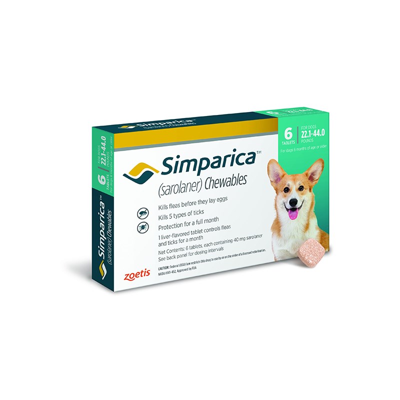 Simparica Tablets 40 mg Canine 22.1 - 44 lbs Teal 10 x 6 ct