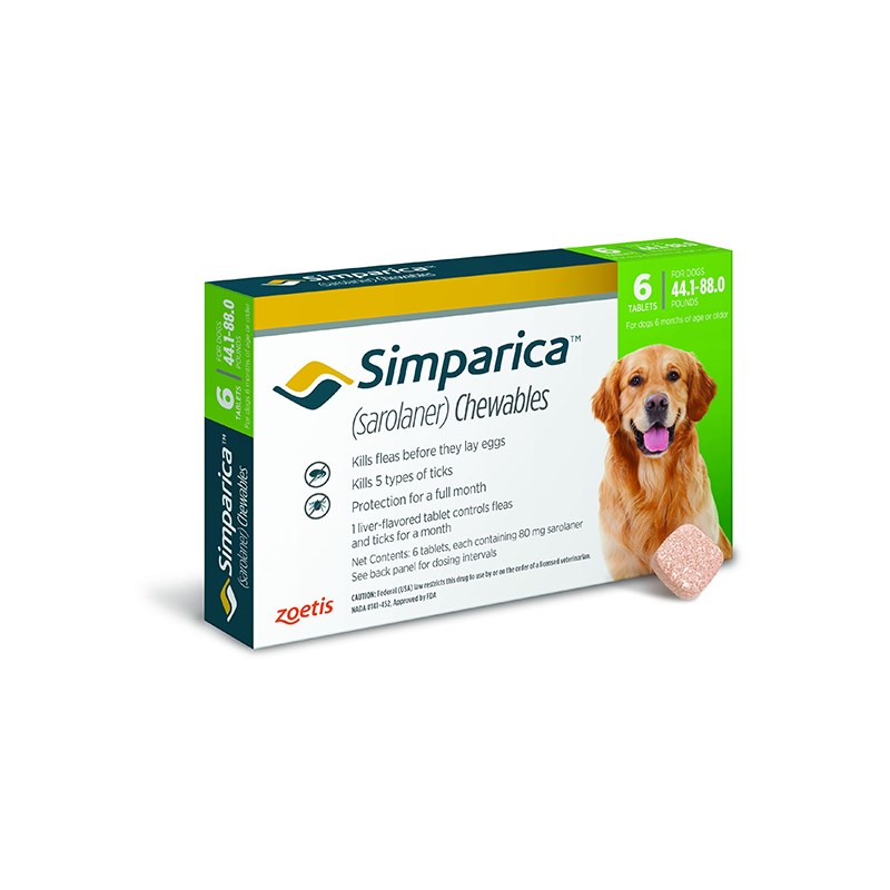 Simparica Tablets 80 mg Canine 44.1 - 88 lbs Green 10 x 6 ct