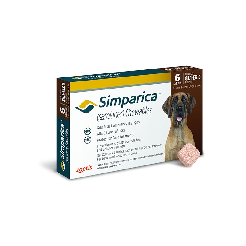 Simparica Tablets 120 mg Canine 88.1 - 132 lbs Brown 10 x 6 ct