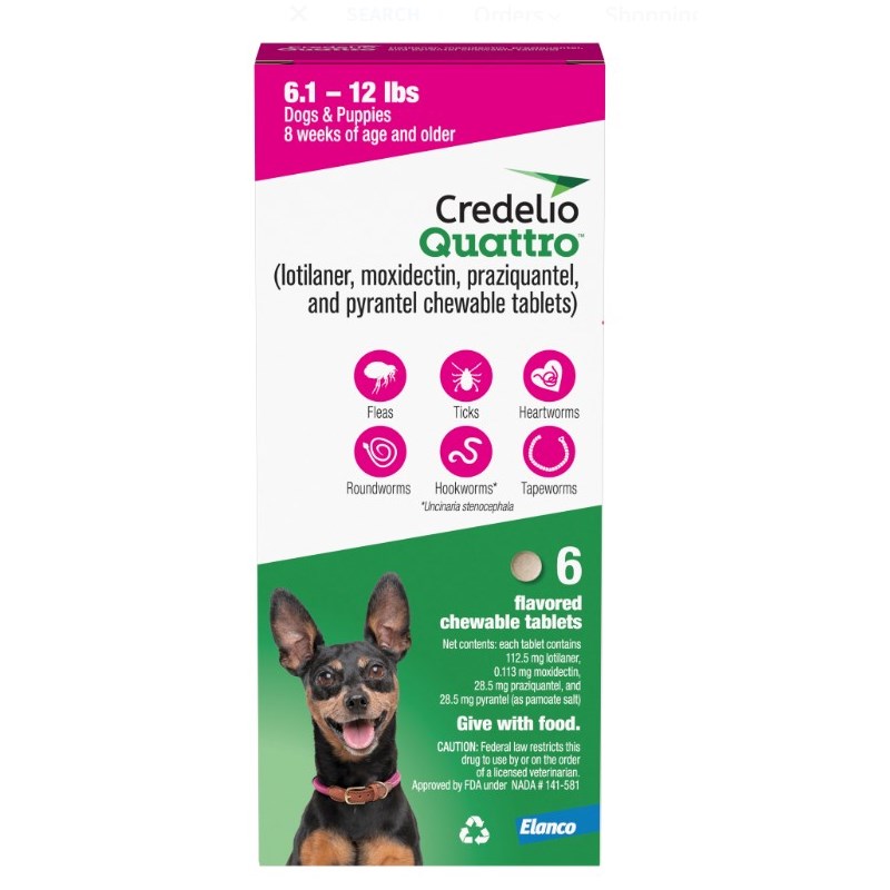 Credelio Quattro Chewable Tablets for Dogs 112.5mg 6.1-12 lbs. (Pink) 6 Dose x 10 Count