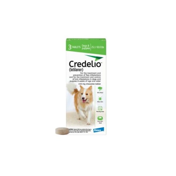 Credelio Chew Tabs 25.1-50lbs Green 3 dose 16/bx