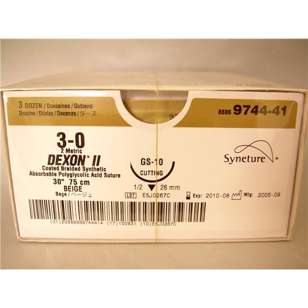 Suture 3/0 Polysorb 30&quot; (GS-10) 26mm 1/2&quot; Reverse Cutting 36ct