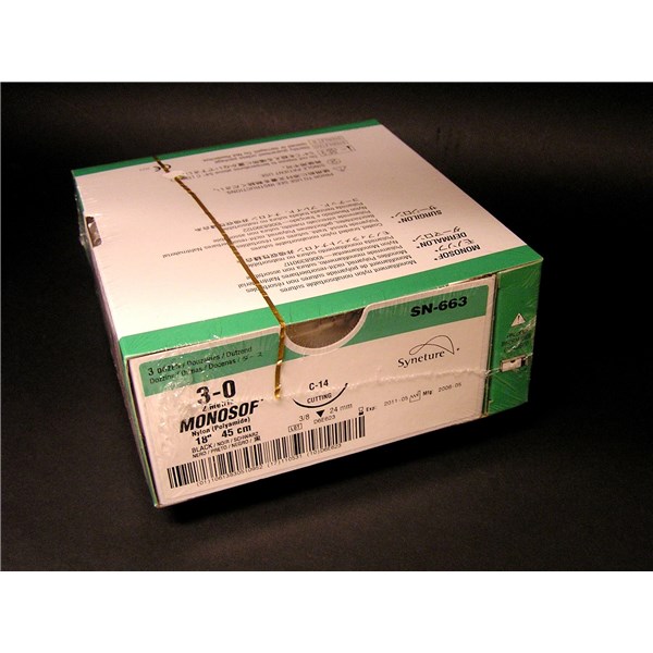 Suture 3/0 Monosof 18&quot; (C-14) 24mm 3/8&quot; Circle Reverse Cutting 36ct