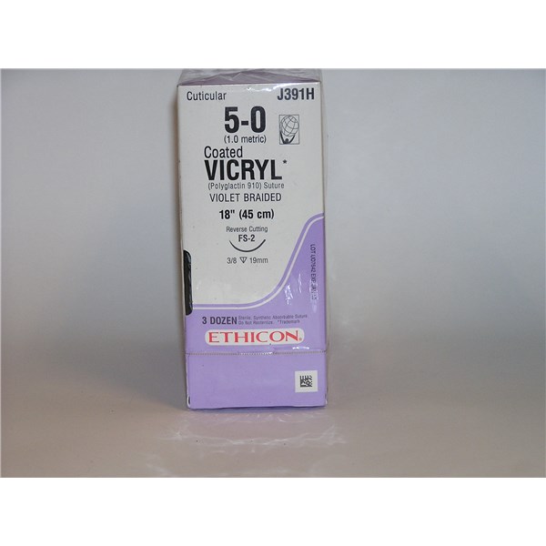 Suture 5/0 Vicryl 18&quot;  (FS-2) 19mm 3/8&quot; Circle Reverse Cutting 36ct