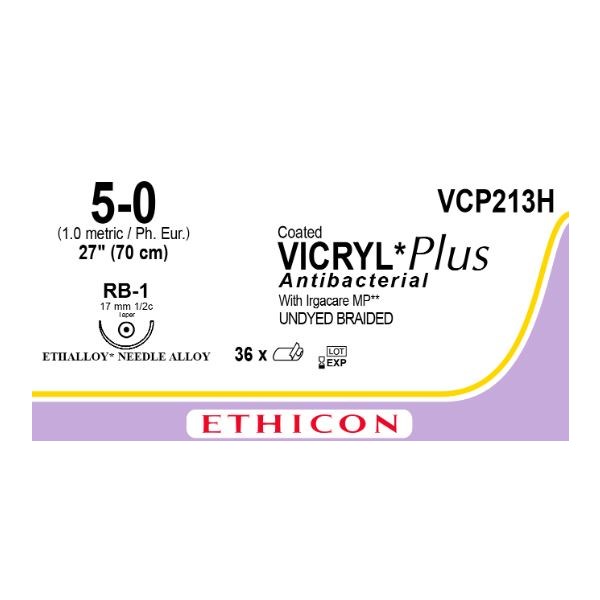 Suture 5/0 Vicryl Plus 27&quot; (RB-1) 17mm 1/2&quot; Circle Taper Point 36ct  (replacement for J303H