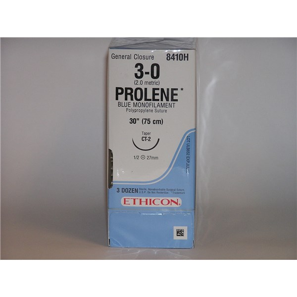 Suture 3/0 Prolene 30&quot; Blue (CT-2) 26mm 1/2&quot; Circle Taper Point 36ct