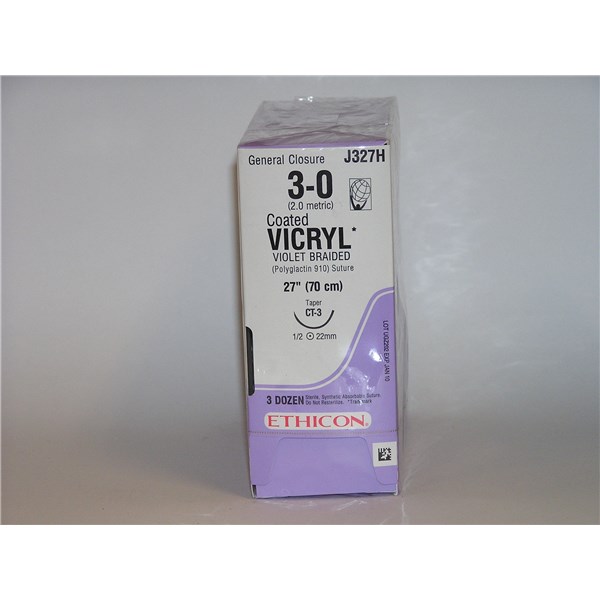 Suture 3/0 Vicryl  27&quot; (CT-3) 22mm 1/2&quot; Circle Taper Point  36ct