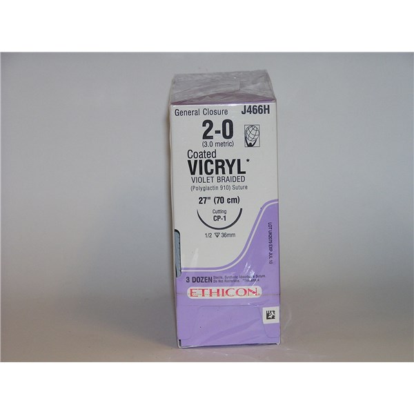 Suture 2/0 Vicryl 27&quot; Violet (CP-1) 36mm 1/2&quot; Circle Reverse Cutting 36ct