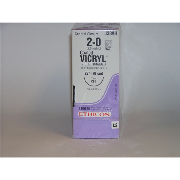 Suture 2/0 Vicryl 27&quot; Violet (CT-1) 36mm 1/2&quot; Circle Taper Point 36ct