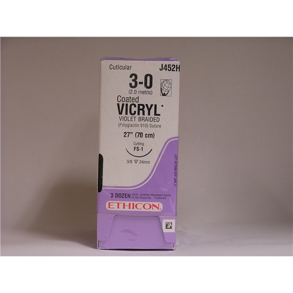 Suture 3/0 Vicryl 27&quot;  (FS-1) 24mm 3/8&quot; Circle Reverse Cutting 36ct