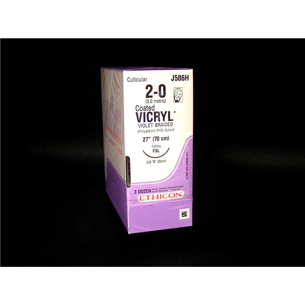 Suture 2/0 Vicryl 27&quot; Violet (FSL) 30mm 3/8&quot; Circle Reverse Cutting 36ct