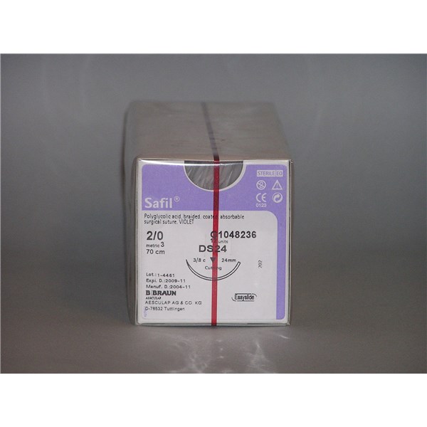 Suture 2/0 Safil 27&quot; (DS-24) 24mm 3/8&quot; Reverse Cutting 12ct