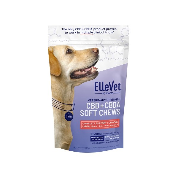 Ellevet CBD + CBDA Chews Large Dog Peanut Butter Flavor 62/bag (Dogs over 50lbs)